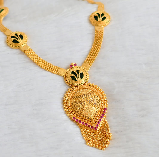 Gold tone kerala style pink-green short haar dj-50016