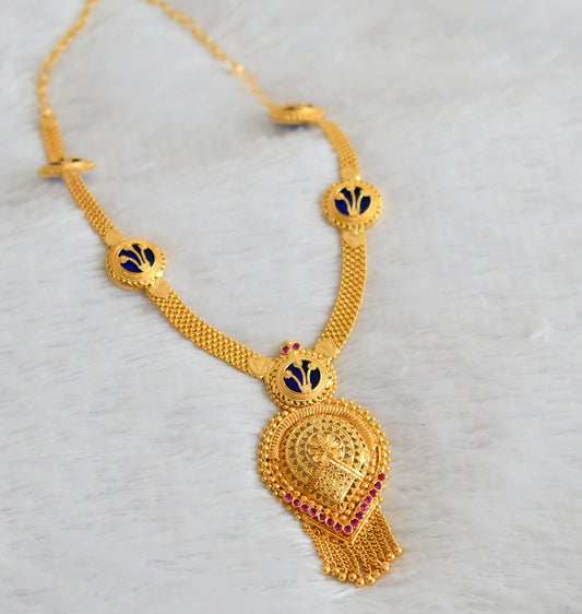 Gold tone pink-blue kerala style short haar dj-50017