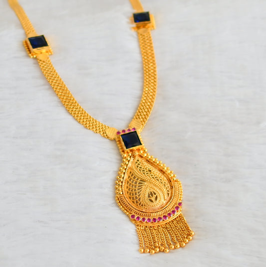 Gold tone kerala style pink-blue block stone short haar dj-50014