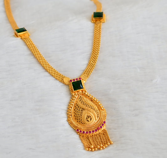 Gold tone kerala pink-green block stone short haar dj-50015