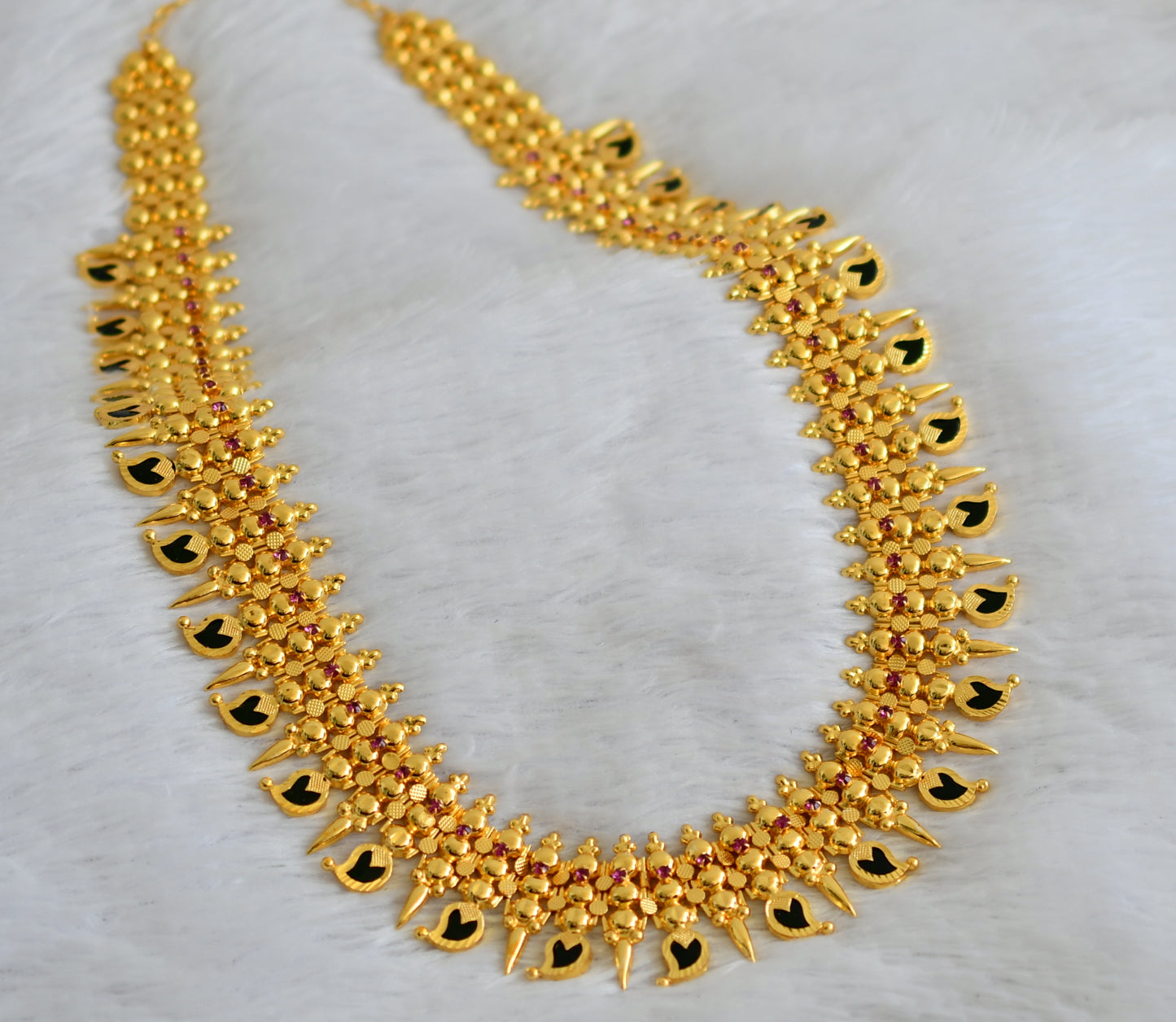 Gold tone kerala style pink-green mango mulla mottu haar dj-50020