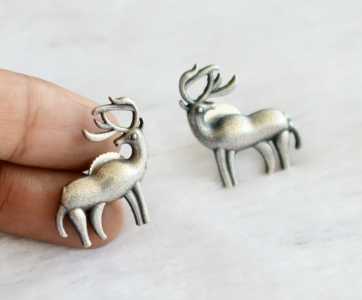 Silver tone deer earrings dj-46415