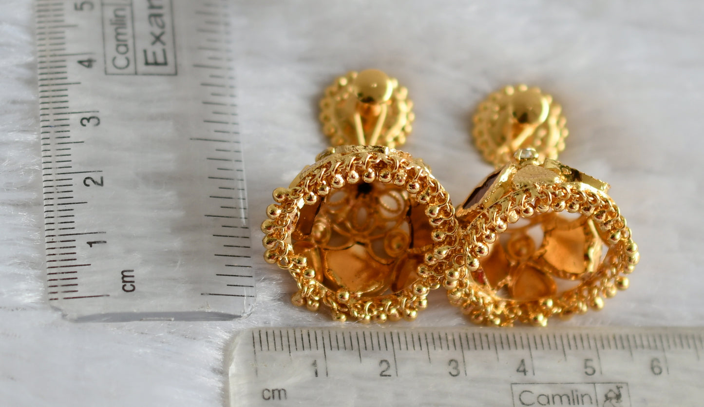 Gold tone kerala style red-white 4 petals palakka jhumkka dj-48032