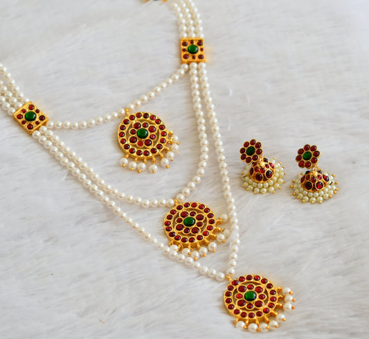 Gold tone kemp-green pearl step haar set dj-50022