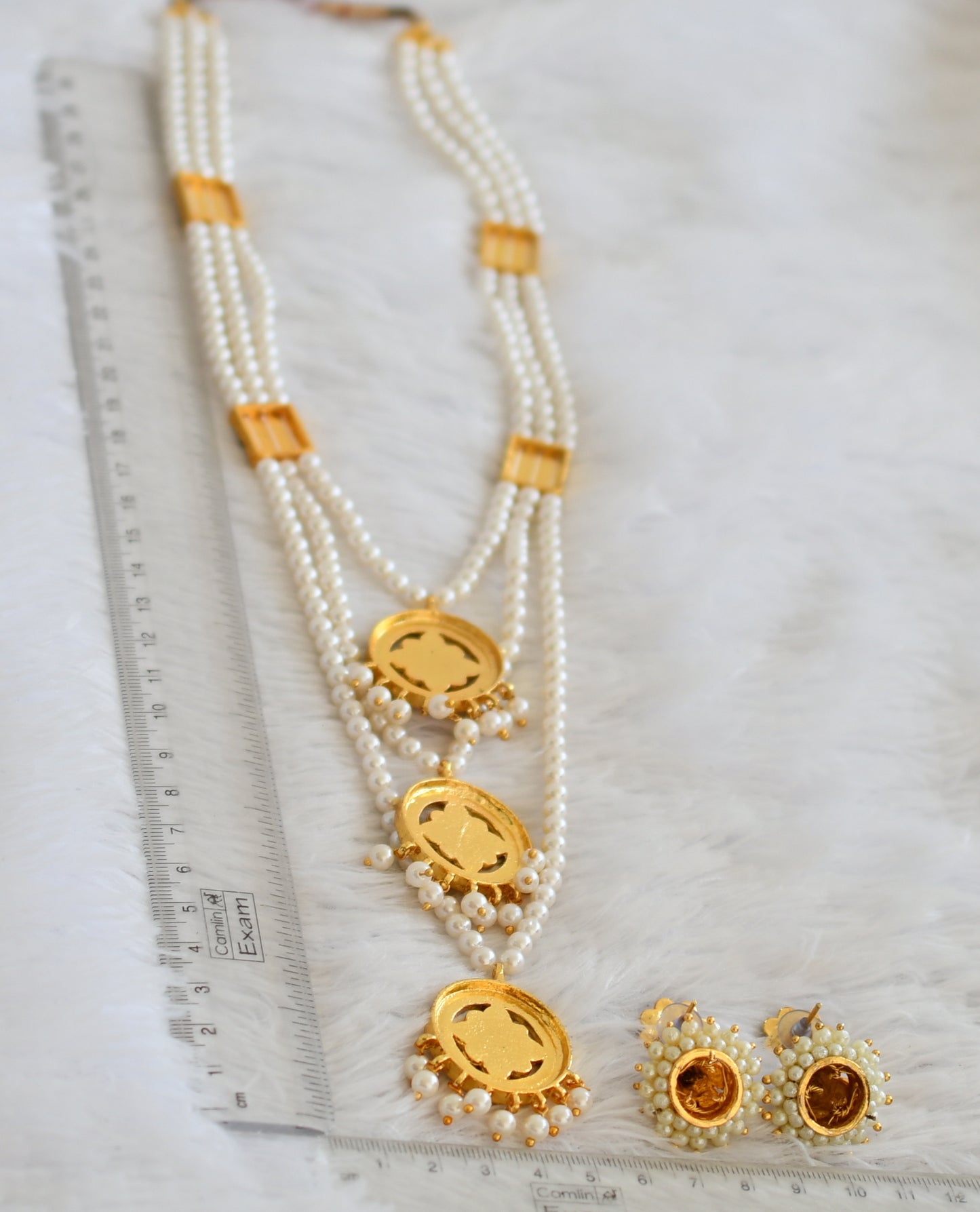 Gold tone kemp-green pearl step haar set dj-50022