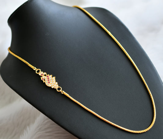 Gold tone ad pink-green-white peacock reversible mugappu chain dj-44635