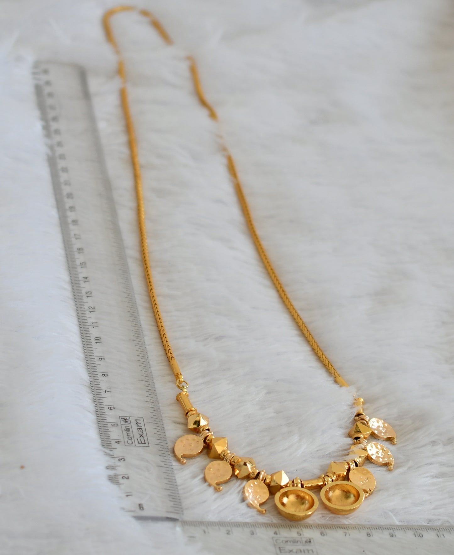 Gold tone 24 inches kodi chain with pink-green-white stone mango bottu mangalyam dj-49681