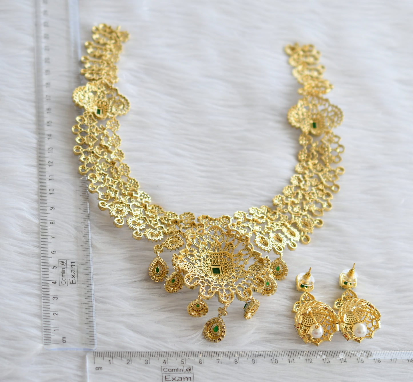 Two tone cz white-emerald block stone bridal haar set dj-44642