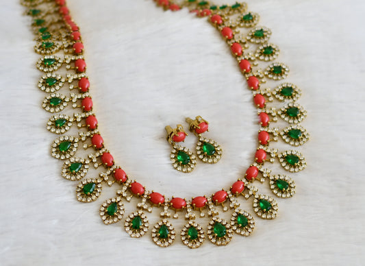 Matte finish cz coral-green stone haar set dj-50043