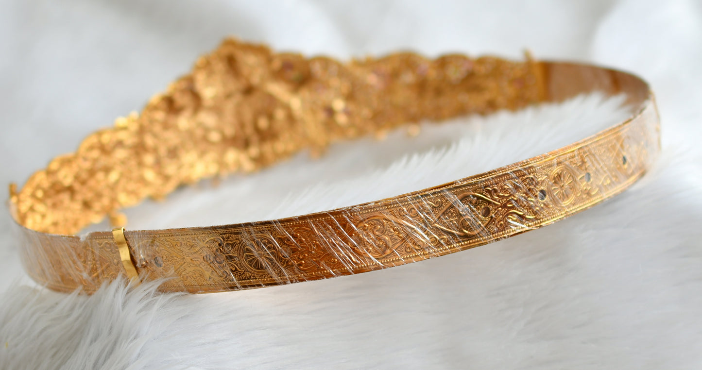 Matte finish kemp-green-white Shri Thirumal peacock horse waist band dj-44655