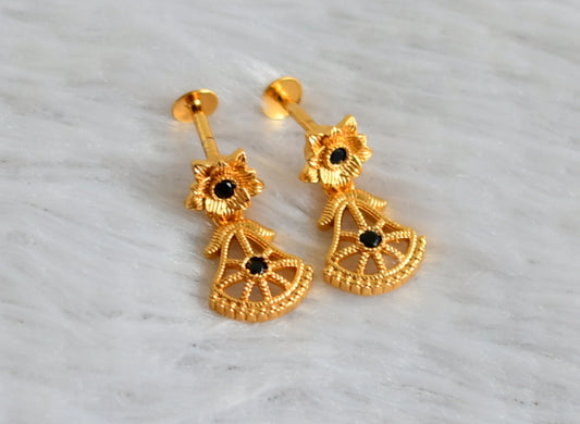 Gold tone black stone flower earrings dj-48181