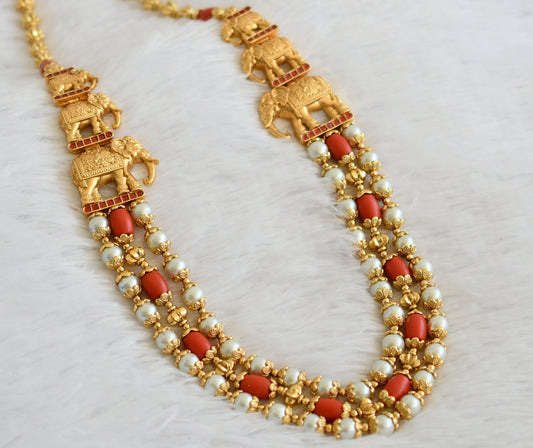 Matte finish coral-pearl beaded elephant mugappu layer short haar dj-50045