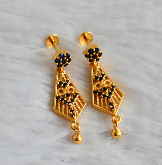 Gold tone blue long earrings dj-48195