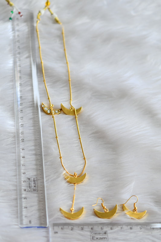 Gold tone pink kundan jadau moon chain/necklace set dj-43153