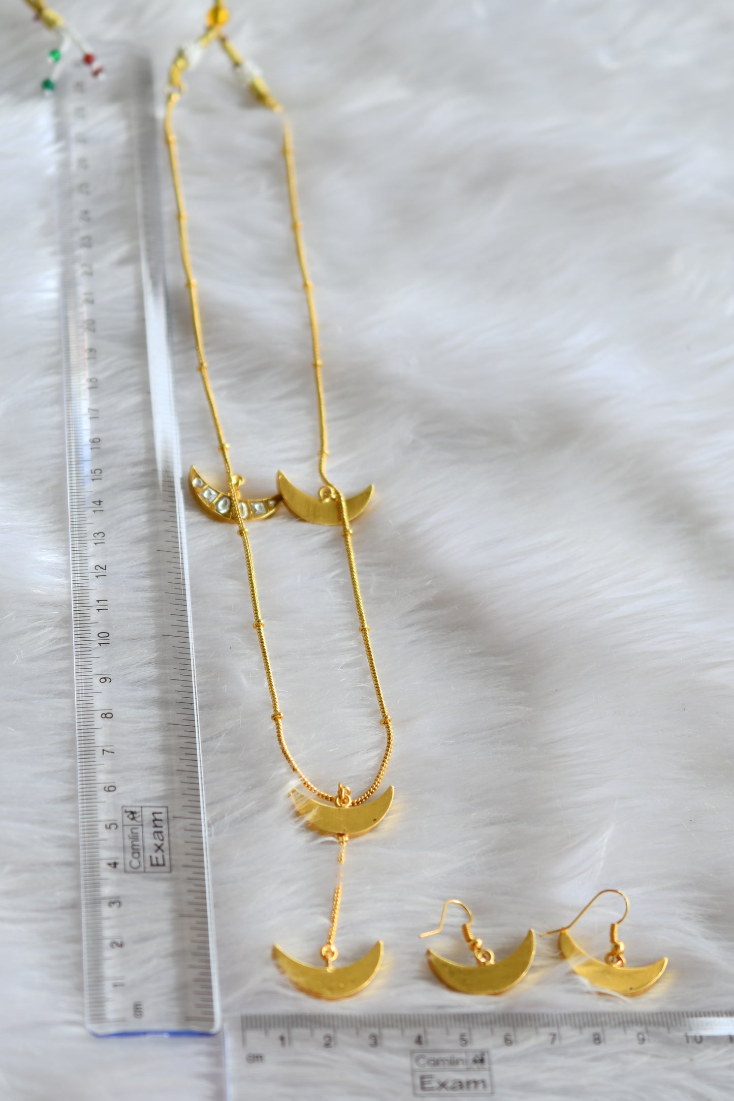 Gold tone pink kundan jadau moon chain/necklace set dj-43153