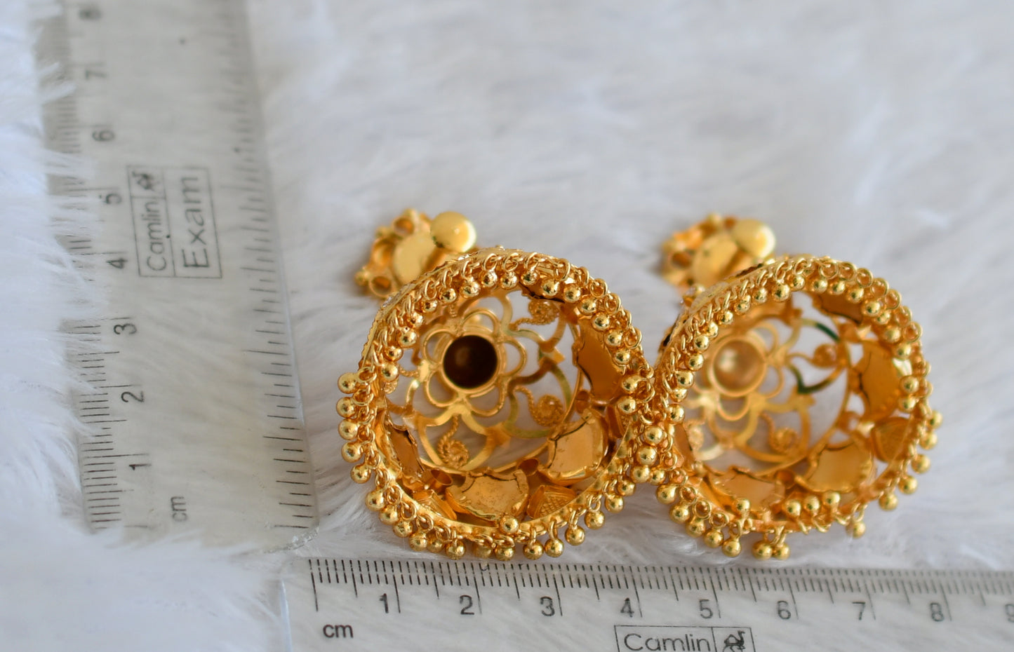 Gold tone big palakka red jhumkka dj-27040