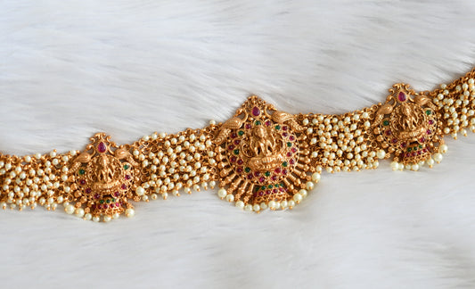 Matte finish kemp-green lakshmi pearl cluster waist chain/hip chain dj-44660