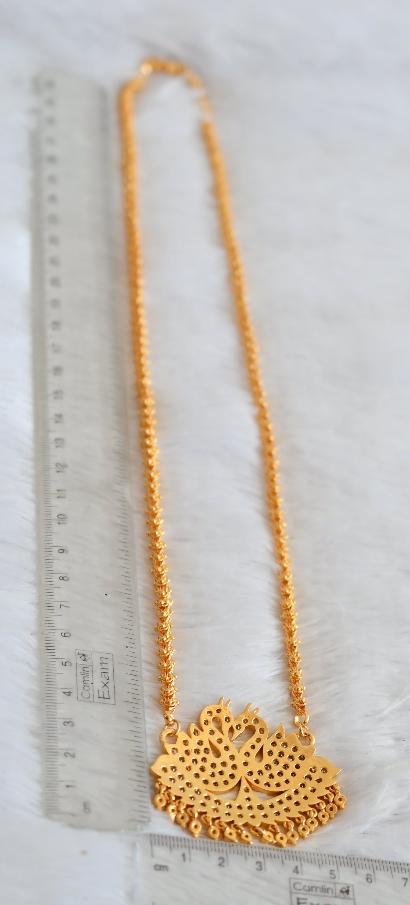 Gold Tone AD White Swan South Indian style Long Chain DJ25653