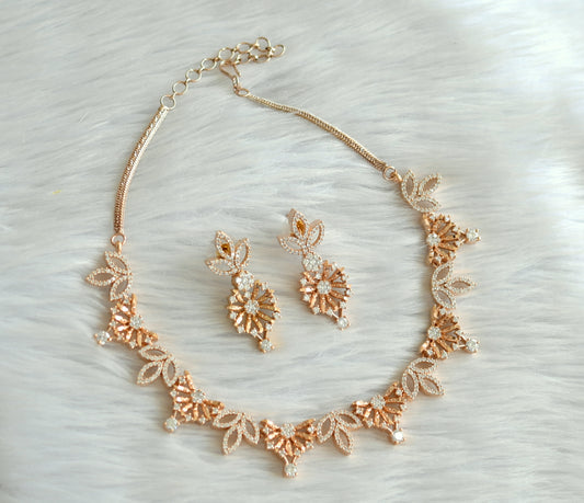 Rose gold cz leaf necklace set dj-30980