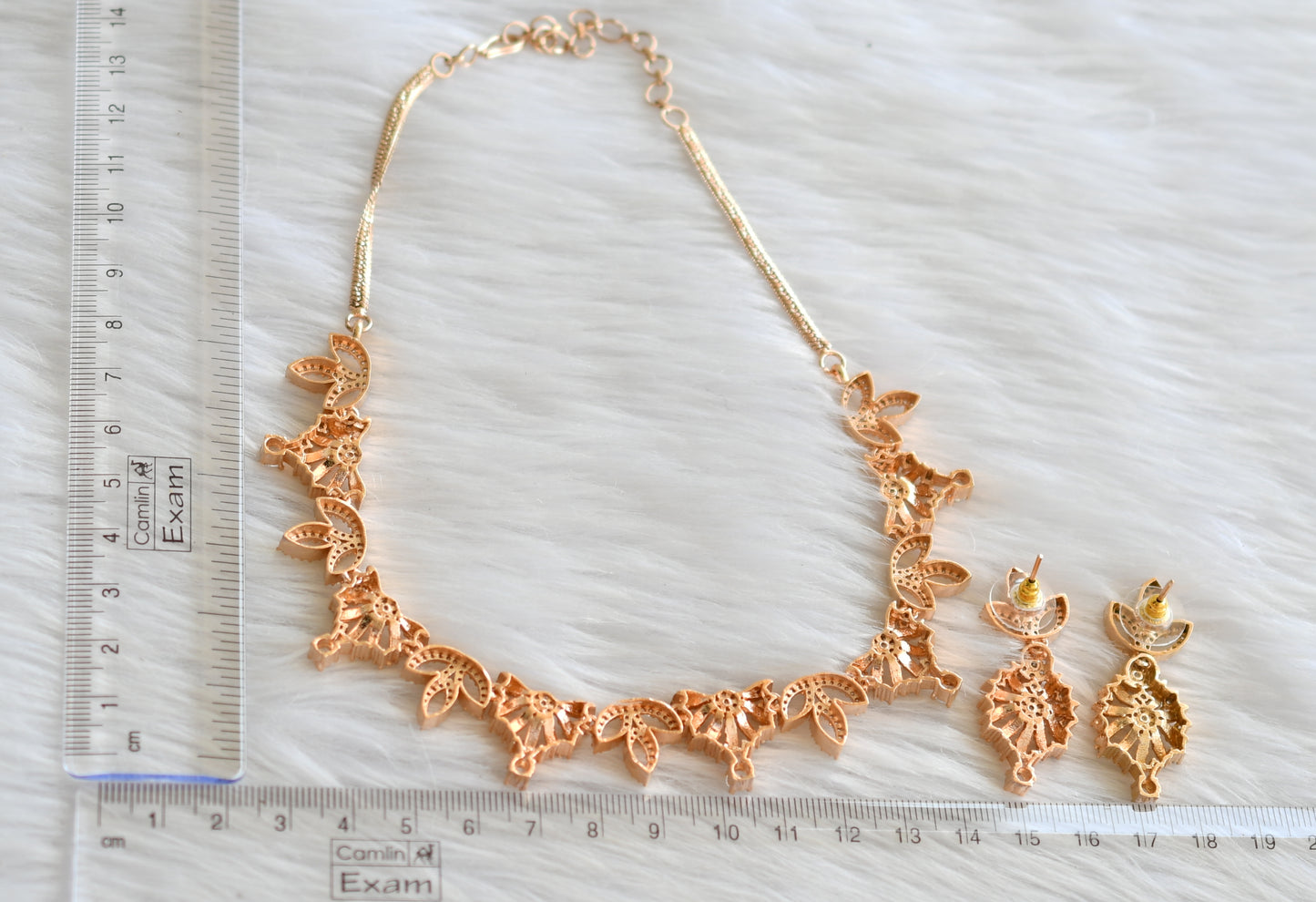 Rose gold cz leaf necklace set dj-30980