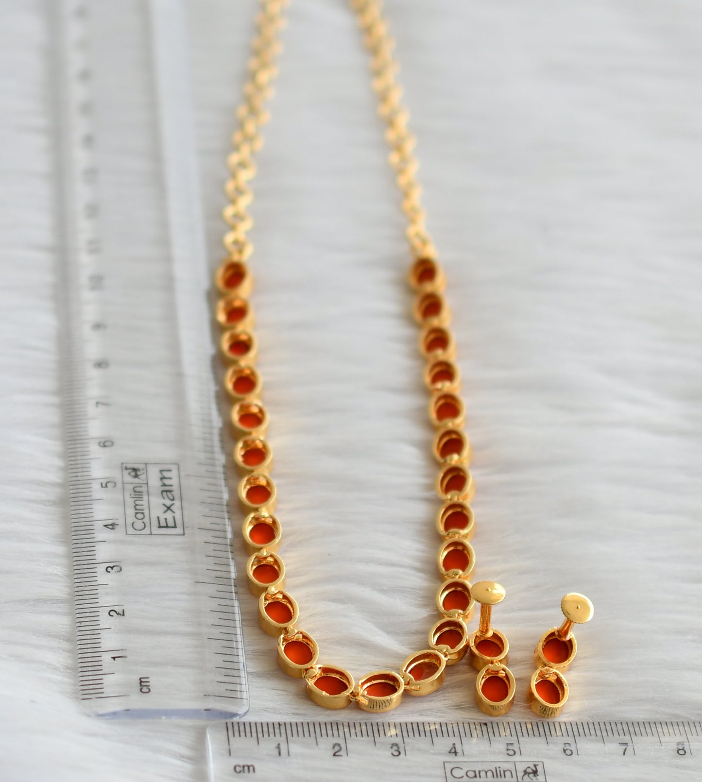 Gold tone orange oval stone necklace set dj-44680