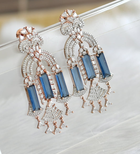 Rose Gold tone cz blue earrings dj-30233