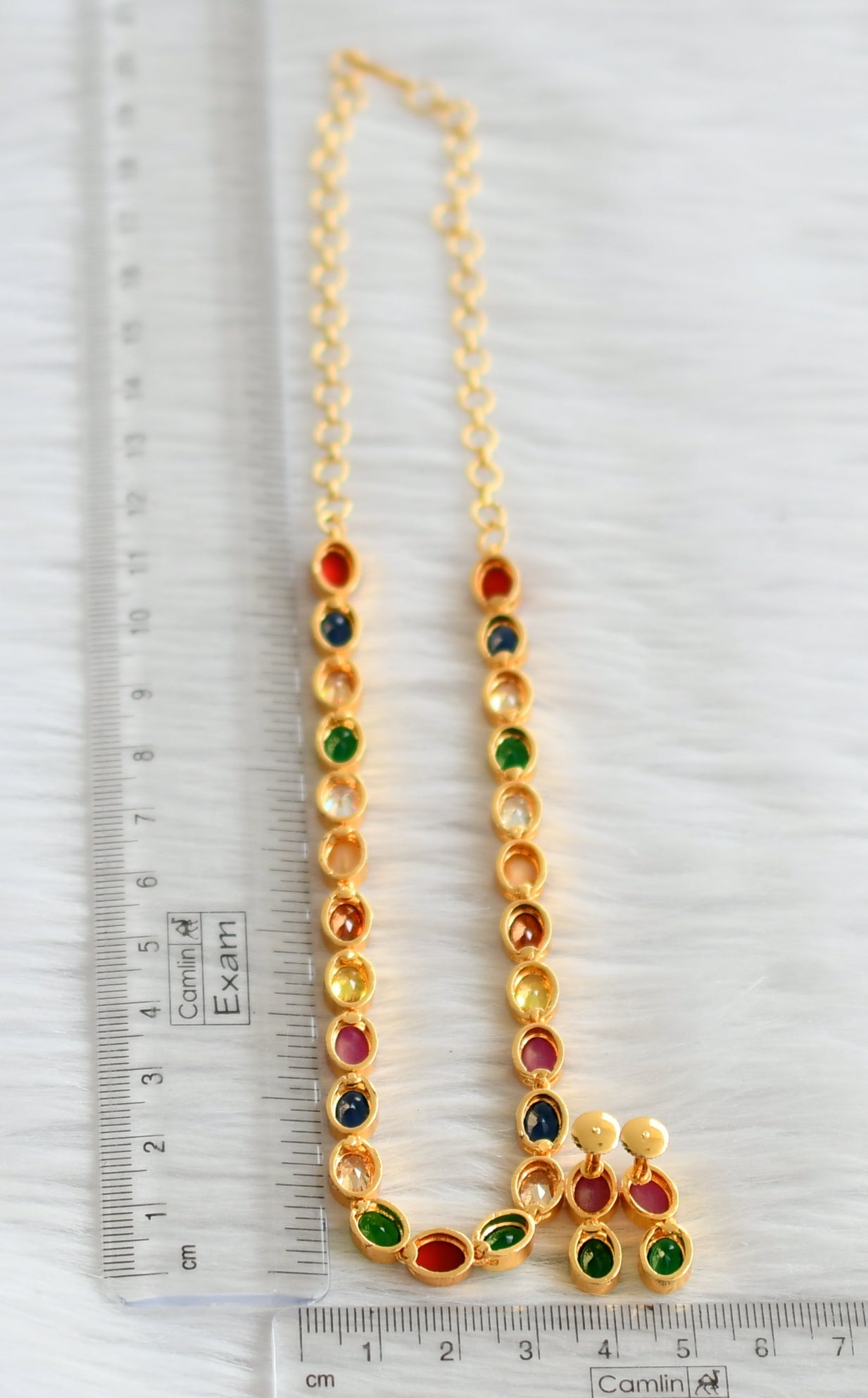 Gold tone navarathna oval stone necklace set dj-44679