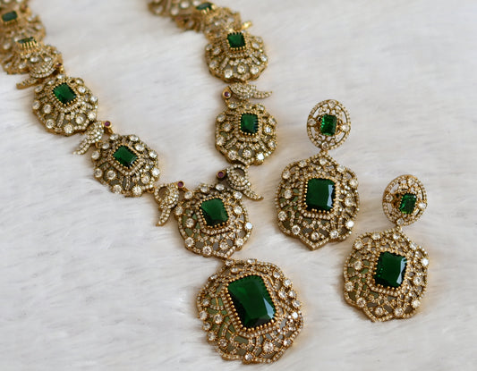 Antique gold tone cz bottle green block stone bird victorian short haar set dj-50060