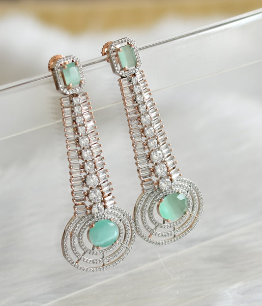 Rose gold tone cz sea green monalisa long earrings dj-30165