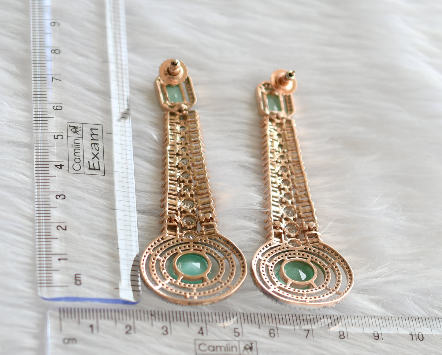 Rose gold tone cz sea green monalisa long earrings dj-30165