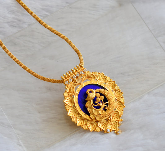 Gold tone kerala style 24 inches chain with white-blue peacock pendant dj-46479