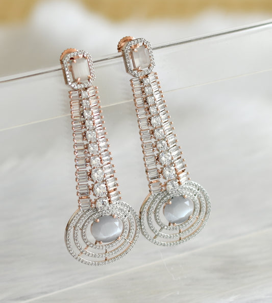 Rose gold tone cz grey monalisa long earrings dj-30163