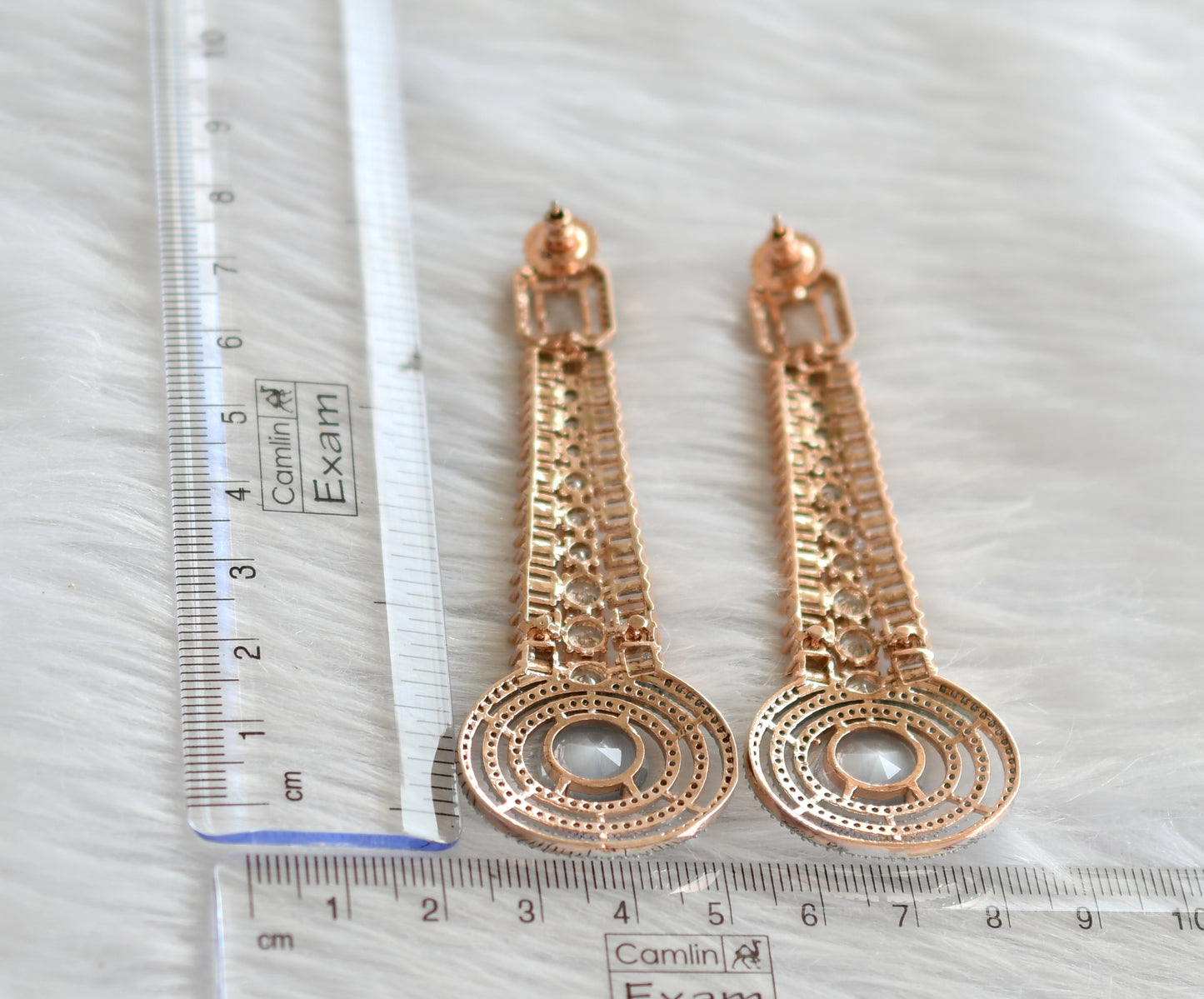 Rose gold tone cz grey monalisa long earrings dj-30163