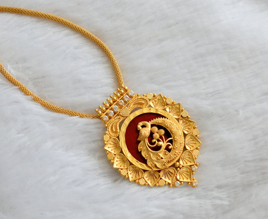 Gold tone kerala style 24 inches chain with white-red peacock pendant dj-46480