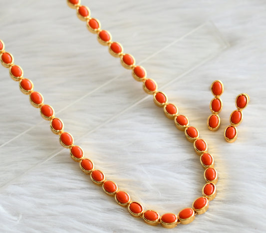 Gold tone orange oval stone haar set dj-44688