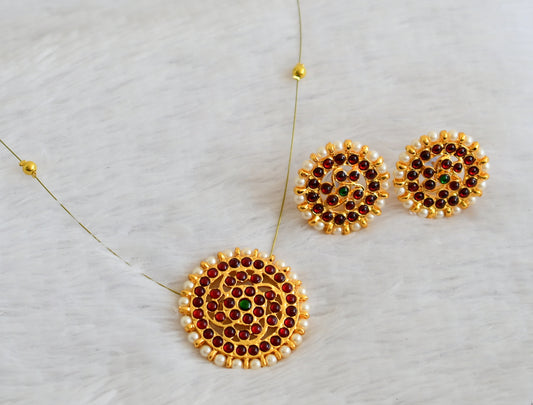 Gold tone kemp-green pearl round invisible necklace set dj-50077