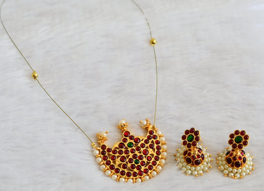 Gold tone kemp-green pearl moon invisible necklace set dj-50076