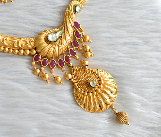 Matte finish ruby uncut kundan Kante necklace set dj-15977