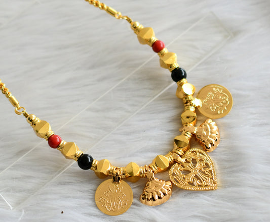 Gold tone 24 inches rope chain with coral-black beads heart cross coin mangalyam dj-44669