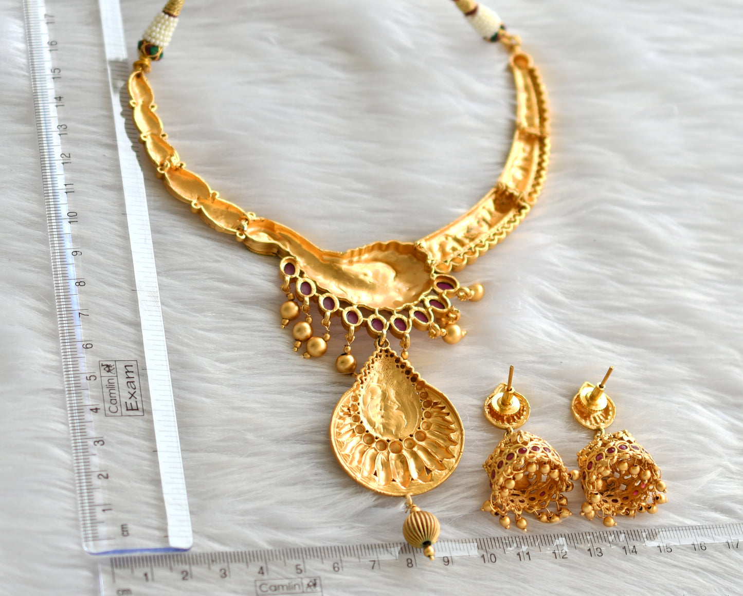 Matte finish ruby uncut kundan Kante necklace set dj-15977