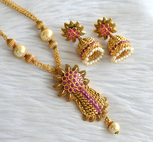 Matte finish ruby flower chain/necklace set dj-12118