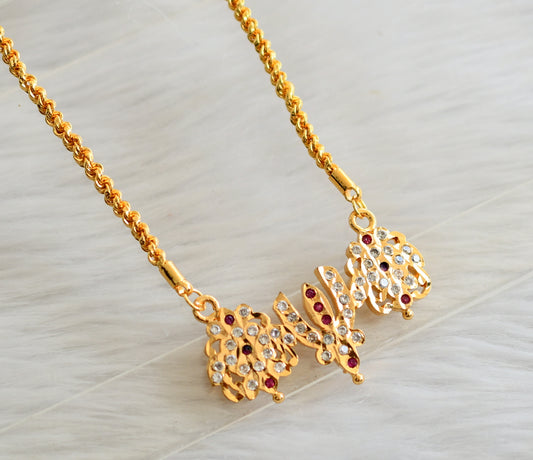 Gold tone 24 inches rope chain with ad pink-white shanku-chakra-nama pendant dj-44692