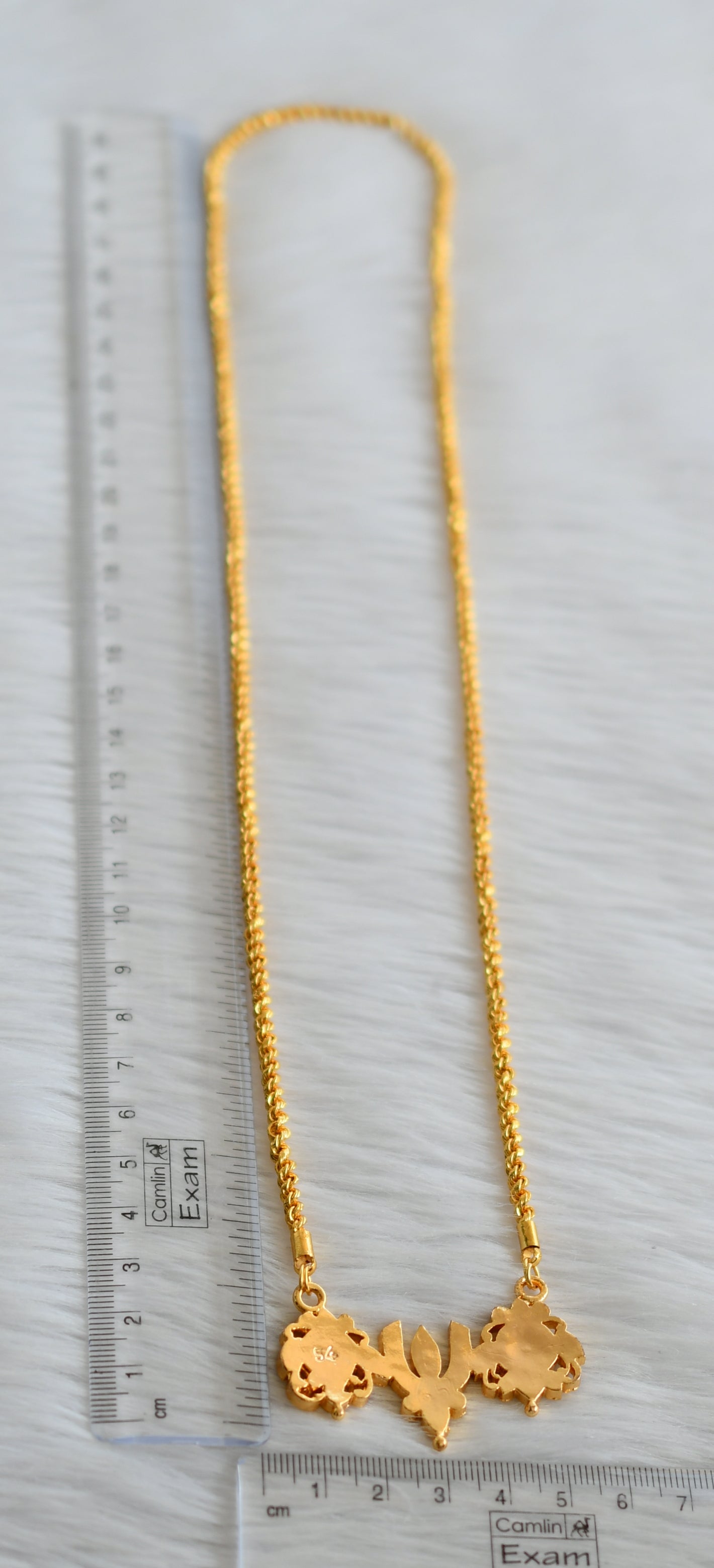 Gold tone 24 inches rope chain with ad pink-white shanku-chakra-nama pendant dj-44692