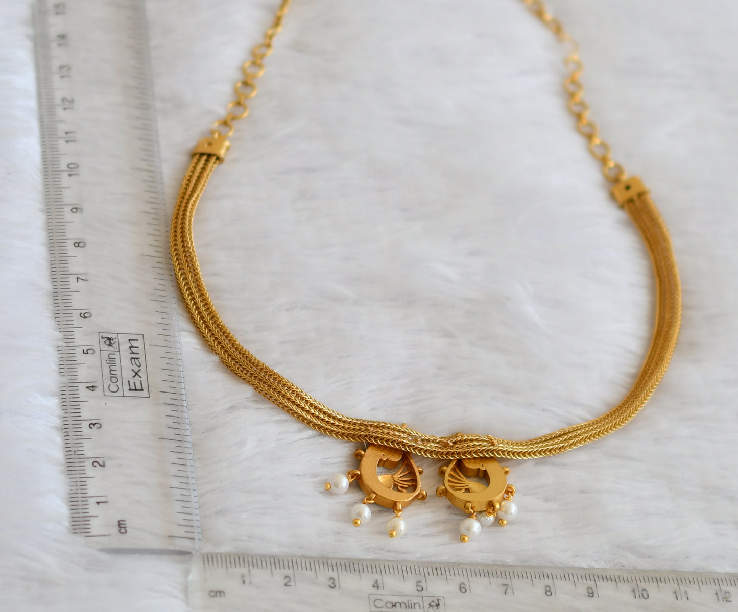 Matte finish pink-green-white kundan jadau peacock necklace dj-50112