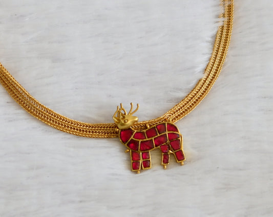 Matte finish pink kundan jadau deer necklace dj-50102