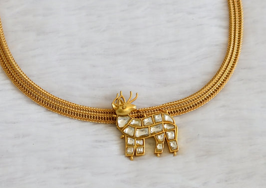 Matte finish white kundan jadau deer necklace dj-50101