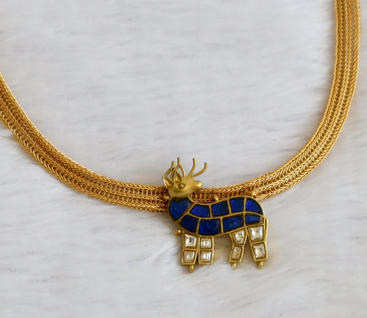 Matte finish blue-white kundan jadau deer necklace dj-50103