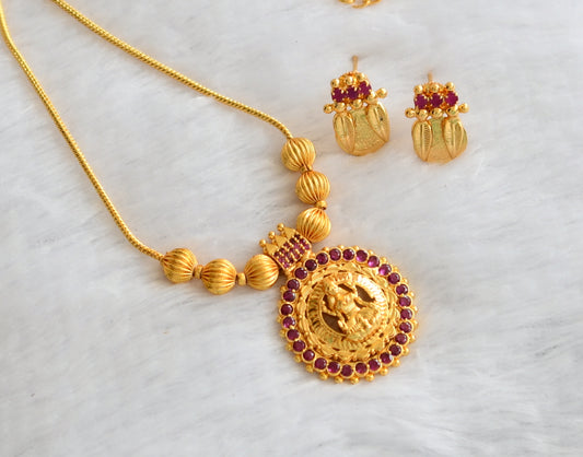 Gold tone pink stone lakshmi round necklace set dj-46486