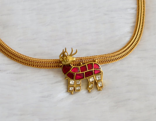 Matte finish pink-white kundan jadau deer necklace dj-50106
