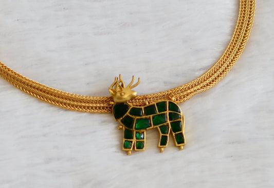 Matte finish green kundan jadau deer necklace dj-50107